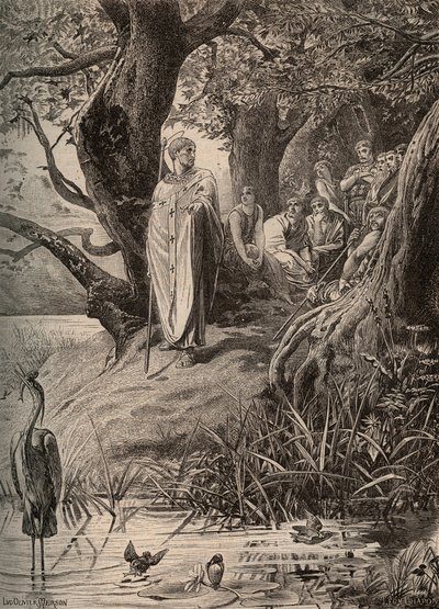 Apoloog van de visvangende vogels, verteld door Sint Martin aan de inwoners van de oevers van de Loire - gravure door Luc Olivier Merson door Luc Oliver Merson