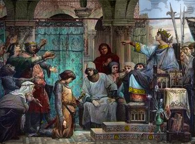 Saint Louis veroordeelt Enguerrand IV de Coucy (1220-1310) - Saint Louis straft Enguerrand IV van Coucy door Luc Oliver Merson