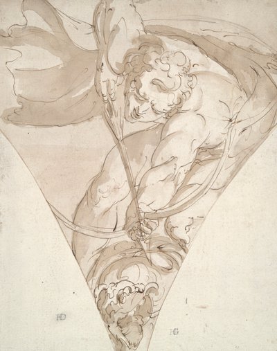 Apollo doodt de Python, studie voor een spandrel in het Palazzo Antonio Doria (Palazzo della Prefettura), Genua door Luca Cambiaso