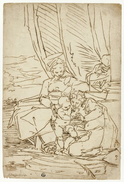 Heilige Familie met de heilige Catharina door Luca Cambiaso