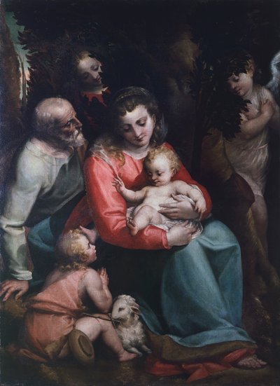 Madonna met kind en heiligen door Luca Cambiaso