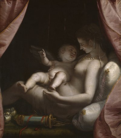 Venus en Cupido, ca. 1570 door Luca Cambiaso