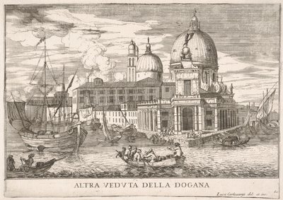 Plaat 61: Uitzicht op het douanehuis Dogana da Mar bij de samenvloeiing van het Canal Grande..., 1703 door Luca Carlevarijs