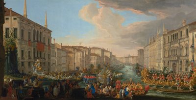 Regatta op het Canal Grande ter ere van Frederik IV, koning van Denemarken door Luca Carlevarijs