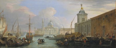 Het Bacino, Venetië, met de Dogana en een Veraf Gezicht op het Isola di San Giorgio door Luca Carlevarijs