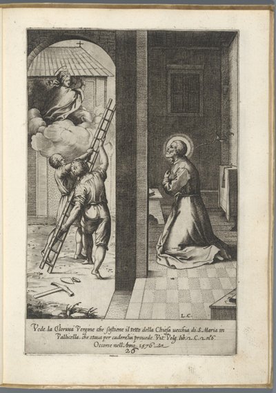 Filippo Neri ziet Maria het dak van de Santa Maria in Vallicella dragen door Luca Ciamberlano