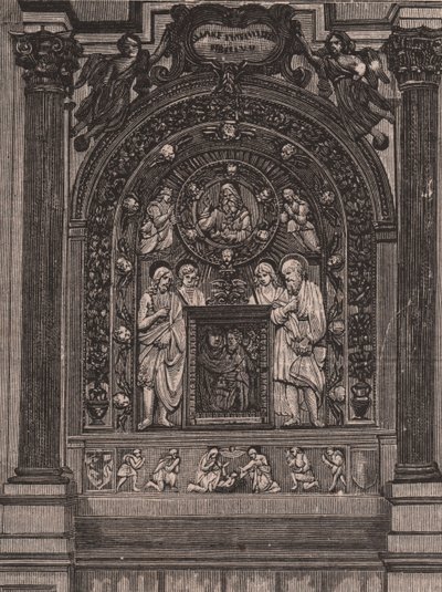 Altaar van de kerk van Santa Maria delle Grazie, door Luca della Robbia, Montepulciano, Toscane, Italië, houtsnede uit Le cento citta d
