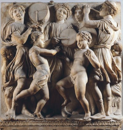 Kinderen en cherubijnen dansen, zingen en spelen, detail door Cantoria (koorgalerij) door Luca Della Robbia