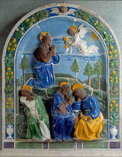 Christus op de Olijfberg Keramiek geschilderd en geglazuurd door Luca della Robbia (1400-1482) 15e eeuw. Parijs, Louvre Museum door Luca Della Robbia