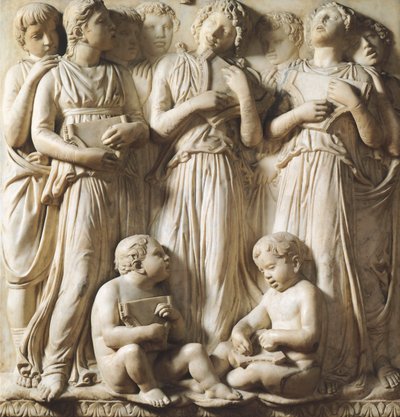Detail van Cantoria (koorgalerij) in de Kathedraal van Santa Maria del Fiore, Florence door Luca Della Robbia