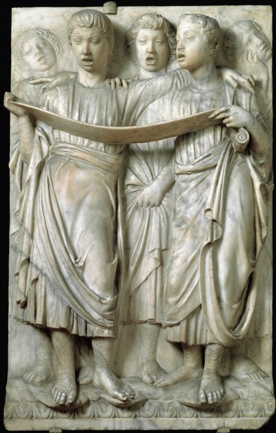 La cantoria of kinderen zingend in koor - Marmeren reliëf, door Luca della Robbia (ca.1400-1482), Quattrocento door Luca Della Robbia