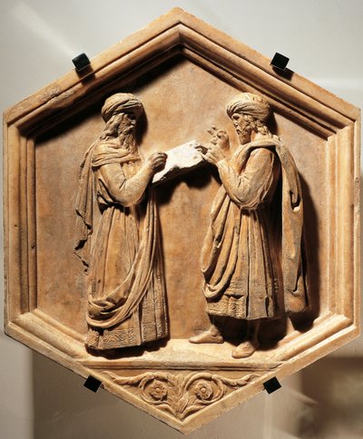 Pythagoras en Euclides door Luca Della Robbia