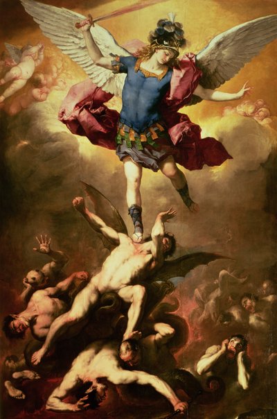 Aartsengel Michaël overwint de rebellerende engel door Luca Giordano