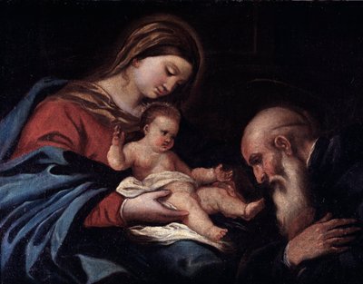 Madonna met kind en Sint Benedictus door Luca Giordano