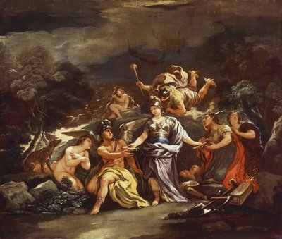 Minerva als beschermster van kunsten en wetenschappen door Luca Giordano