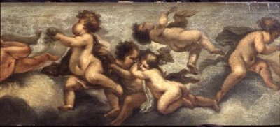 Putti aan het spelen (rechter detail) door Luca Giordano