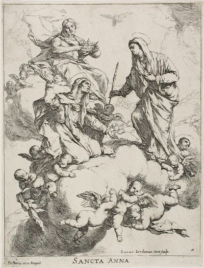 Sint Anna Ontvangen in de Hemel door Christus en de Maagd door Luca Giordano