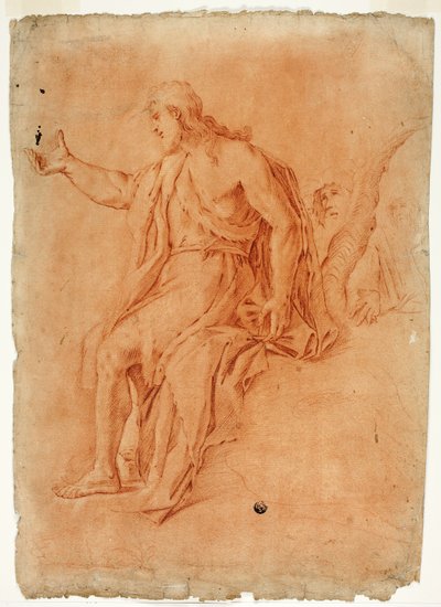Sint Johannes de Doper predikend (recto); Mannelijke naakt met opgeheven armen en schetsen van hoofden (verso) door Luca Giordano