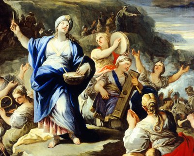Scène van dansen en zingen, uit Song of Miriam door Luca Giordano