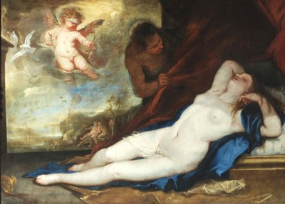 Slapende Venus, Amor en Satyr, ca. 1670 door Luca Giordano