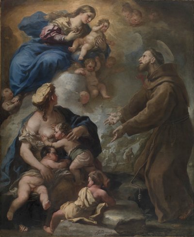 De Maagd en het Kind verschijnen aan Sint Franciscus van Assisi, 1680s door Luca Giordano