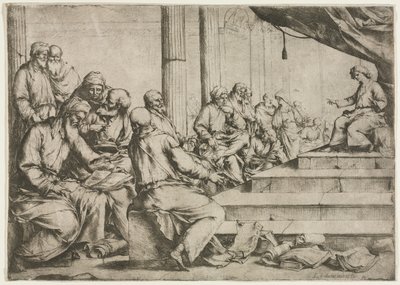De jonge Christus die in de tempel onderwijst door Luca Giordano