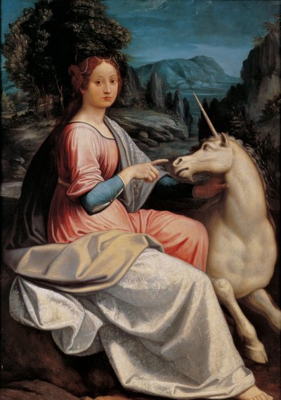 Dame en de Eenhoorn, 1534-1540 door Luca Longhi