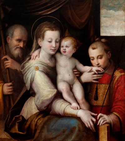 De Heilige Familie met Sint Stefanus door Luca Longhi