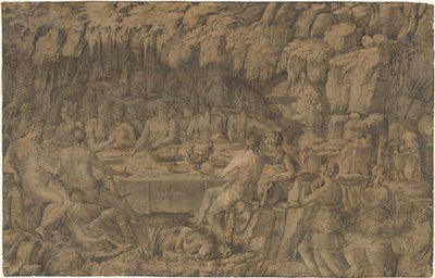 Het banket van Acheloüs, ca. 1545 (pentekening) door Luca Penni