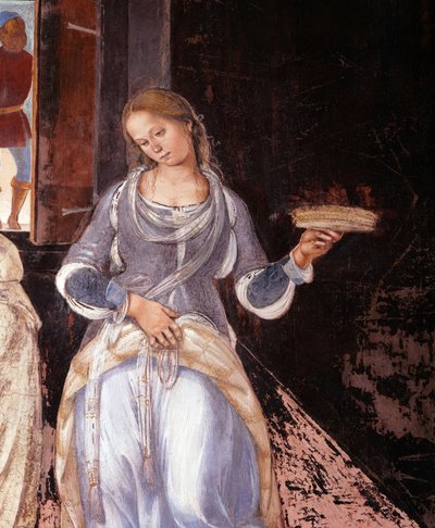 Benedictus vertelde de monniken waar en wanneer ze buiten het klooster aten (detail) door Luca Signorelli