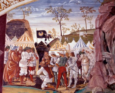 Benoit ontmaskert de sluwheid van Totila, koning van de Goten, om zijn helderziendheid te testen, Riggio de schildknaap en handlanger van Totila komt verslag uitbrengen aan zijn koning over zijn bezoek aan Benoit door Luca Signorelli