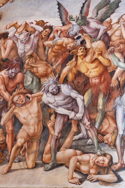 Vervloekten naar de hel (detail met duivels en vervloekten) door Luca Signorelli