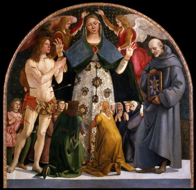 Madonna van Barmhartigheid en heiligen Sebastian en Bernardino da Siena, ca. 1490 door Luca Signorelli