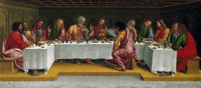Het Laatste Avondmaal. Rouw over de Dode Christus, Predella paneel, 1502 door Luca Signorelli