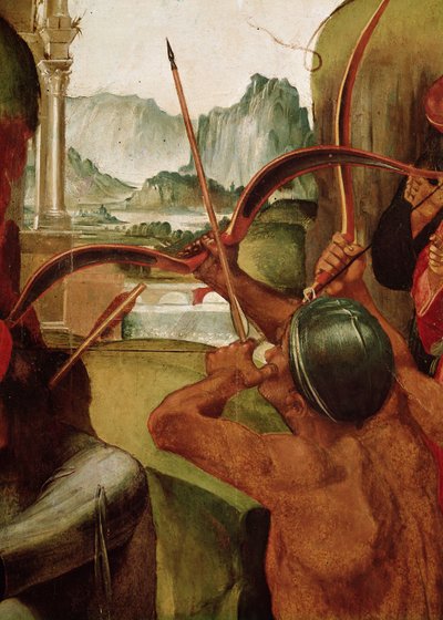 Het martelaarschap van St. Sebastian, detail van een boogschutter (detail) door Luca Signorelli