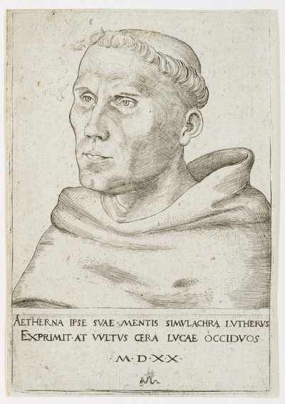 Martin Luther, buste in driekwart zicht door Lucas Cranach the Elder