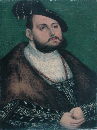 Portret van Johan Frederik (1503-54) keurvorst van Saksen door Lucas (studio of) Cranach