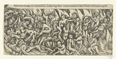 Hel met demonen en verdoemden in het eeuwig vuur door Lucas Cranach