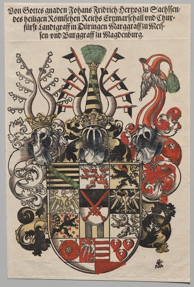 Wapen van Johan Frederik, keurvorst van Saksen, genaamd de Grootmoedige door Lucas Cranach