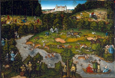 Jacht bij Kasteel Hartenfels door Lucas Cranach