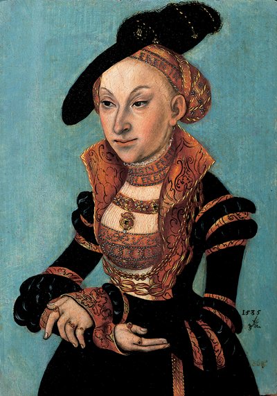 Portret van Sibylle van Cleve, keurvorstin van Saksen, 1535 door Lucas Cranach