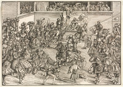 Het tweede toernooi met het wandtapijt van Simson en de leeuw door Lucas Cranach