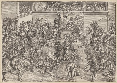 Het toernooi met Sampson en de leeuw door Lucas Cranach
