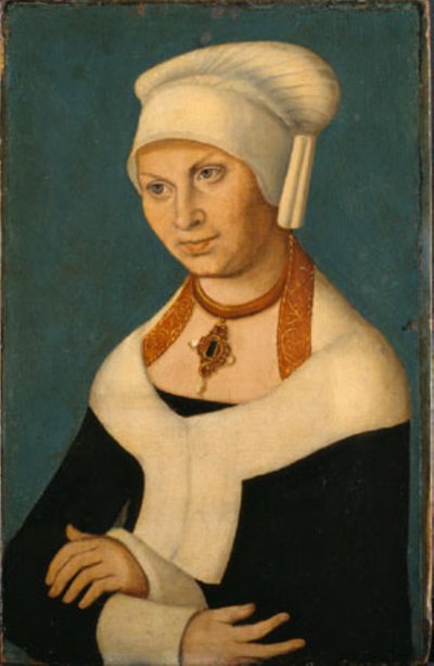 Portret van de hertogin Barbara van Saksen, 1478-1534 (vrouw van George de Baardige) door Lucas Cranach d.Æ.