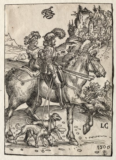 Een heer en een dame op weg naar de jacht door Lucas Cranach the Elder