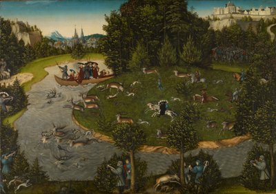 Een hertenjacht met keurvorst Friedrich de Wijze door Lucas Cranach the Elder