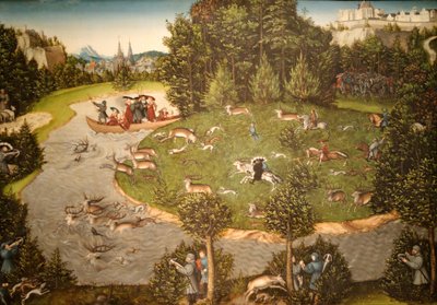Een hertenjacht met keurvorst Friedrich de Wijze door Lucas Cranach the Elder