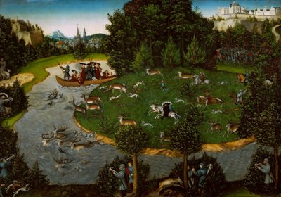 Een hertenjacht met keurvorst Friedrich de Wijze door Lucas Cranach the Elder