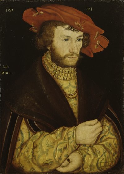 Portret van een bebaarde jonge man met rode baret door Lucas Cranach the Elder