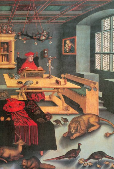 Kardinaal Albrecht van Brandenburg als de heilige Hiëronymus door Lucas Cranach the Elder